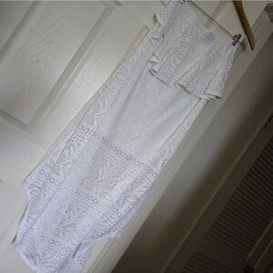 Free People FP Beach White Maxi Dress Eyelet Lace Strapless Small S Boho